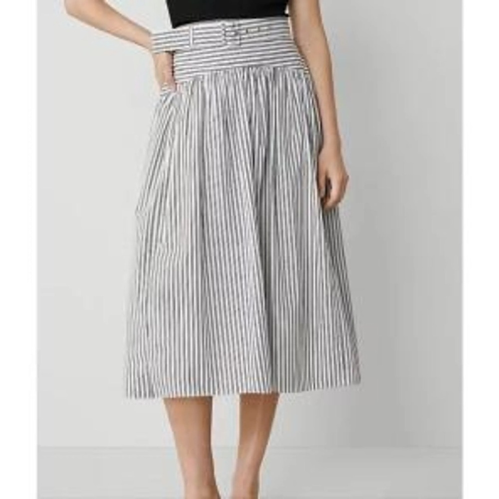 Ann Taylor striped black and white drop waist midi skirt